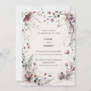 Dusty Mauve Watercolor Floral Wedding Invitation