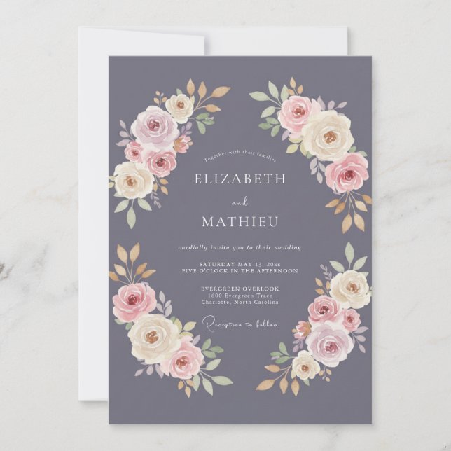 Dusty Mauve Watercolor Wedding Invitation (Front)