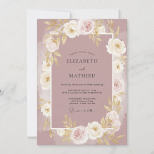 Dusty Mauve White Peony Wedding Invitation