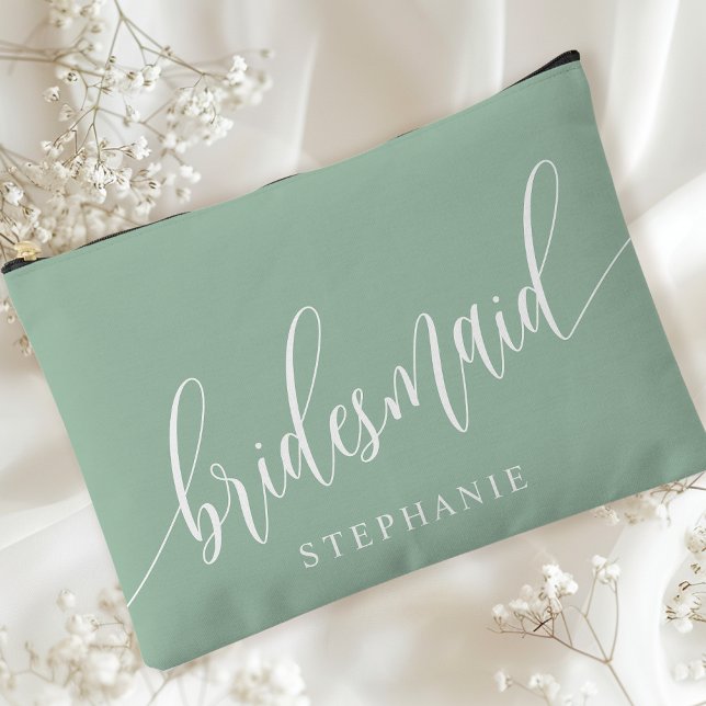 Dusty Mint Bridesmaid Modern Calligraphy Accessory Pouch (Creator Uploaded)