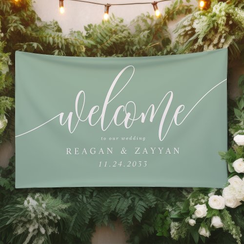 Dusty Mint Calligraphy Simple Wedding Welcome Banner