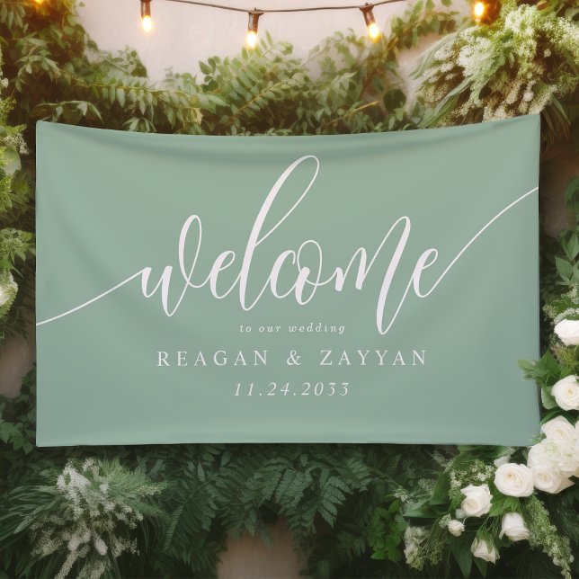 Dusty Mint Calligraphy Simple Wedding Welcome Banner (Creator Uploaded)