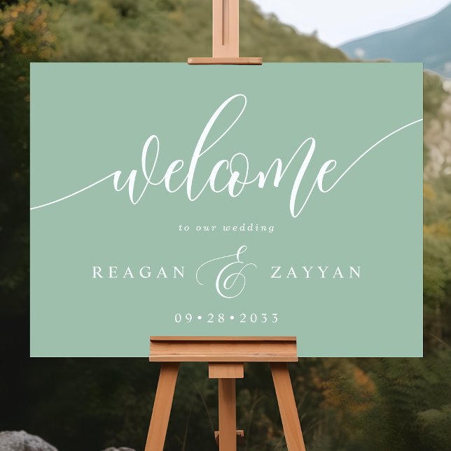 Dusty Mint Calligraphy Simple Wedding Welcome Foam Board (Creator Uploaded)