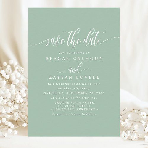 Dusty Mint Elegant Calligraphy Save The Date
