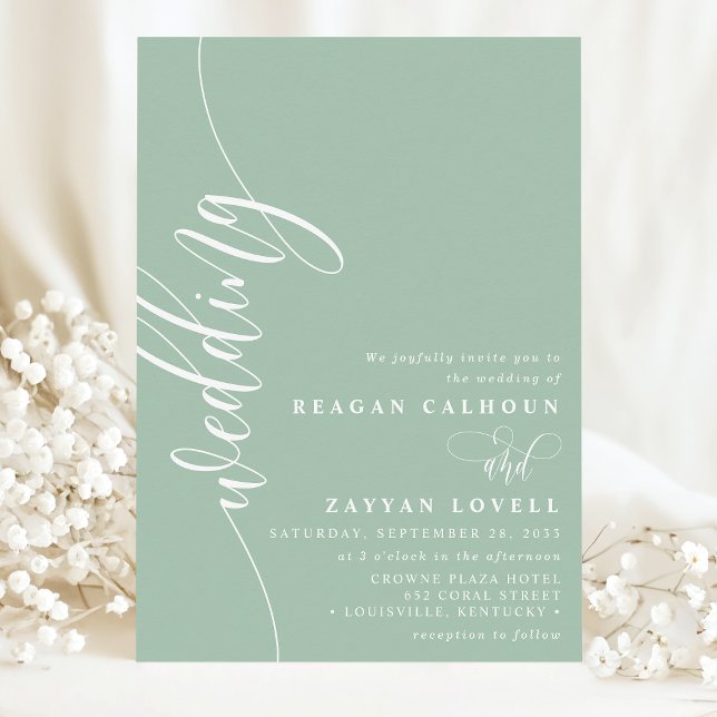 Dusty Mint Elegant Calligraphy Script Wedding Invitation (Creator Uploaded)