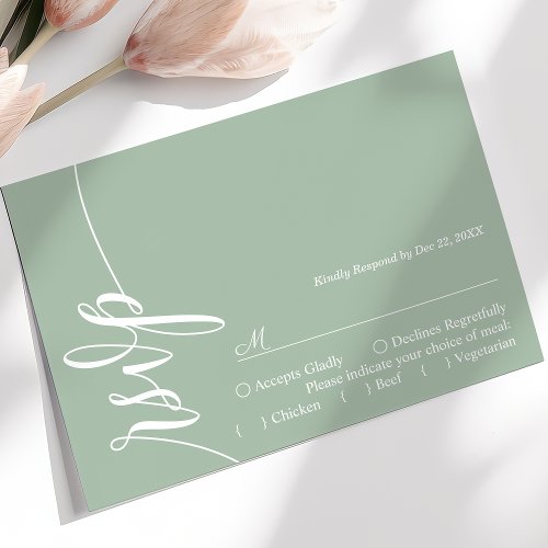 Dusty Mint Elegant Calligraphy Wedding RSVP Card