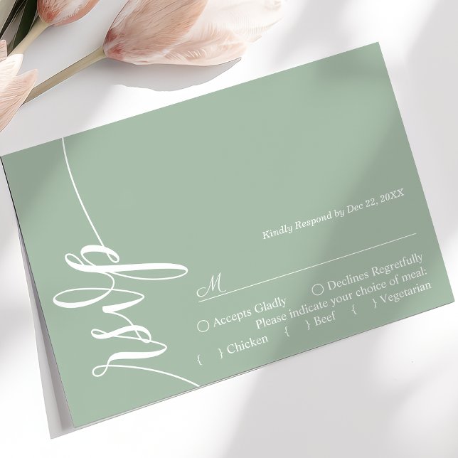 Dusty Mint Elegant Calligraphy Wedding RSVP Card (Creator Uploaded)