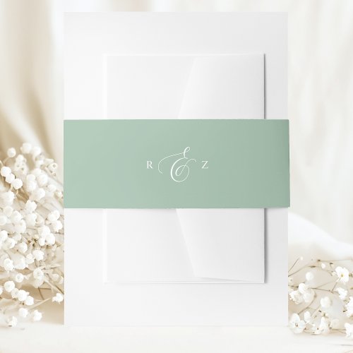 Dusty Mint Elegant Simple Monogram Wedding Invitation Belly Band