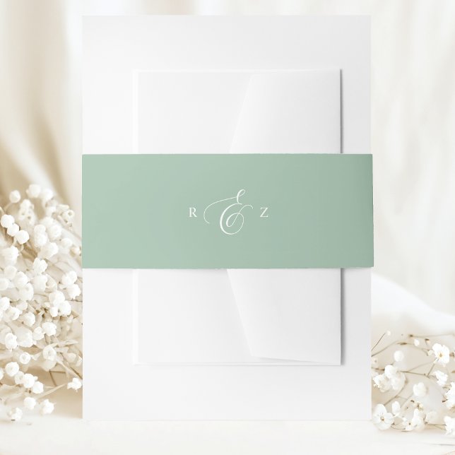 Dusty Mint Elegant Simple Monogram Wedding Invitation Belly Band (Creator Uploaded)