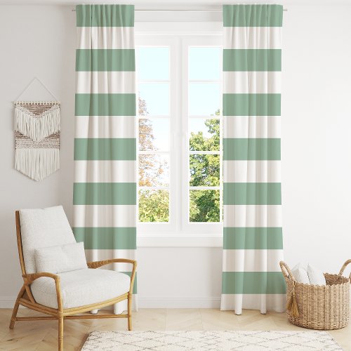 Dusty Mint Green And White Wide Horizontal Stripe Blackout Curtains