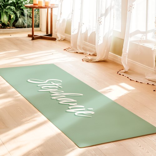 Dusty Mint Green Custom Name Simple Yoga Mat