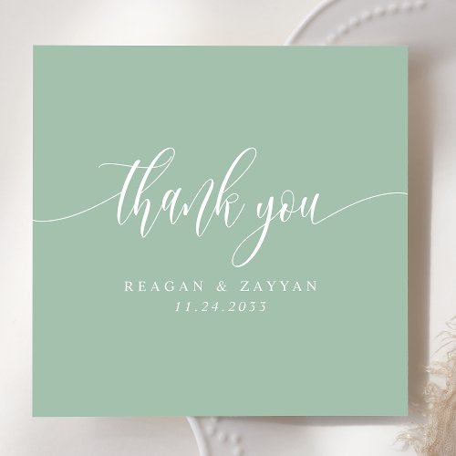 Dusty Mint Green Minimalist Script Wedding Thank You Card