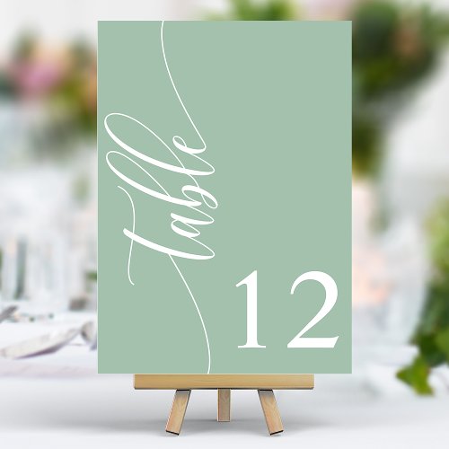 Dusty Mint Green Modern Calligraphy Wedding Table Number