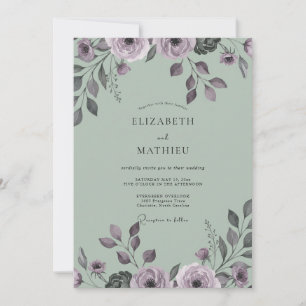 Dusty Mint Mauve Leafy Wedding Invitation