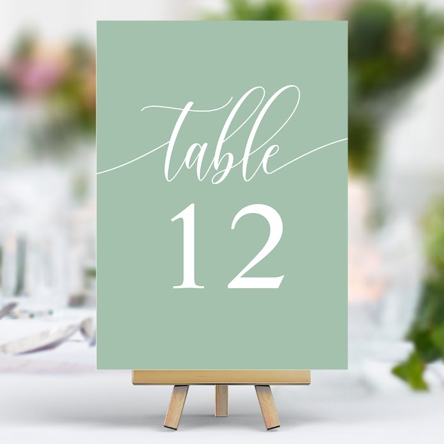 Dusty Mint Minimalist Calligraphy Wedding Table Number (Creator Uploaded)