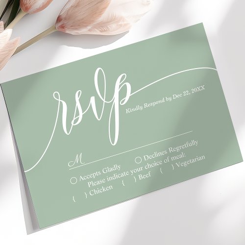 Dusty Mint Simple Script Wedding RSVP Card