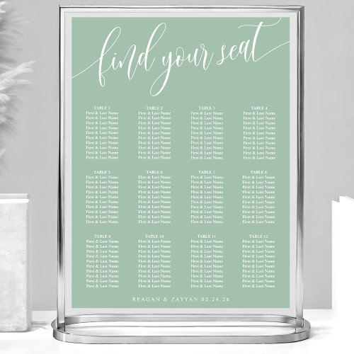 Dusty Mint Simple Wedding Seating Chart