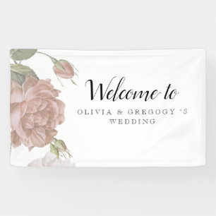 Dusty Modern Rose Elegant Wedding Floral Backdrop Banner