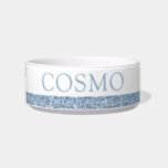 Dusty Muted Blue Glitter Sparkle Pet Name Bowl<br><div class="desc">Trendy modern Dusty Blue Periwinkle color printed glitter stripe custom printed with your cat or dog's name. Type in any personalized text you like for a girly,  sparkly pet food or water bowl. See our collection of coordinating bowls and get a set!</div>