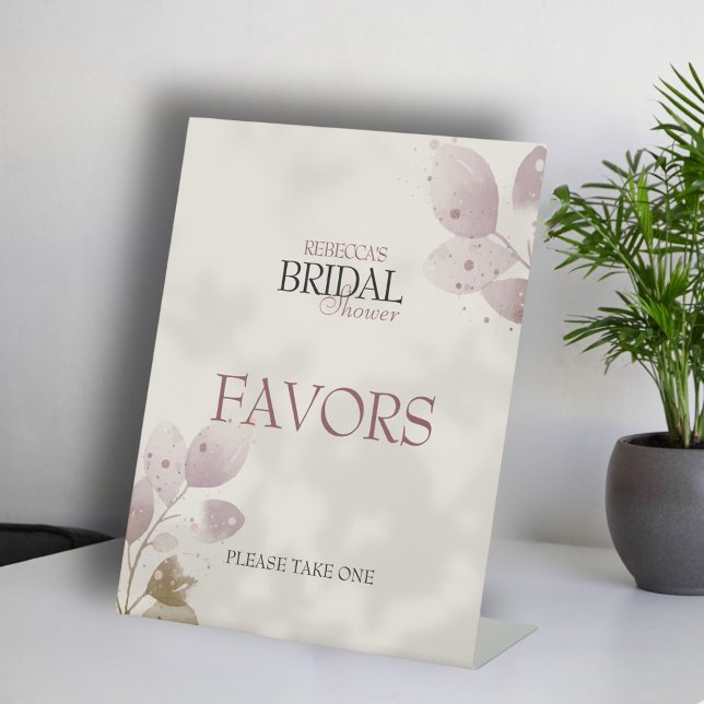 Dusty Muted Blush Pink Floral Bridal Shower Favors Pedestal Sign (Creator Uploaded)