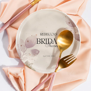 Dusty Muted Blush Pink Floral Bridal Shower Paper Plates