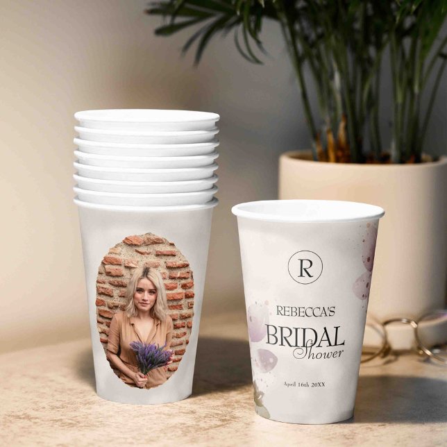 Dusty Muted Blush Pink Photo Floral Bridal Shower Paper Cups (Creator Uploaded)