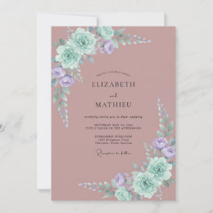 Dusty Muted Mauve Peony Wedding Invitation