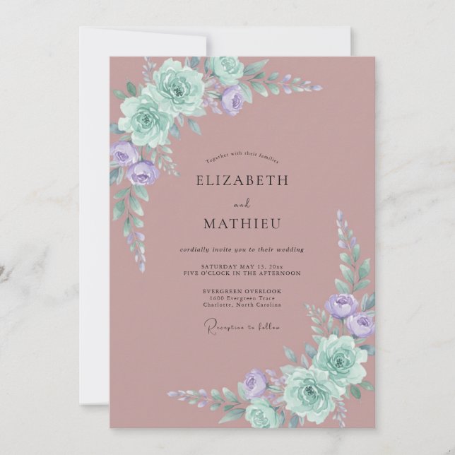 Dusty Muted Mauve Peony Wedding Invitation (Front)