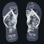 Dusty Navy Blue Botanical Floral Bridesmaid Favor Flip Flops<br><div class="desc">Design features a printed colored with floral element in shades of dusty blue and navy blue over greenery and peony blooms. Great for your wedding celebrations!</div>