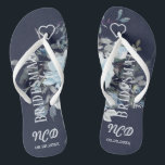Dusty Navy Blue Botanical Floral Bridesmaid Favor Flip Flops<br><div class="desc">Design features a printed colored with floral element in shades of dusty blue and navy blue over greenery and peony blooms. Great for your wedding celebrations!</div>