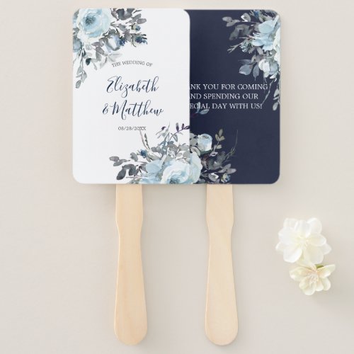 Dusty Navy Blue Botanical Floral Wedding  Hand Fan