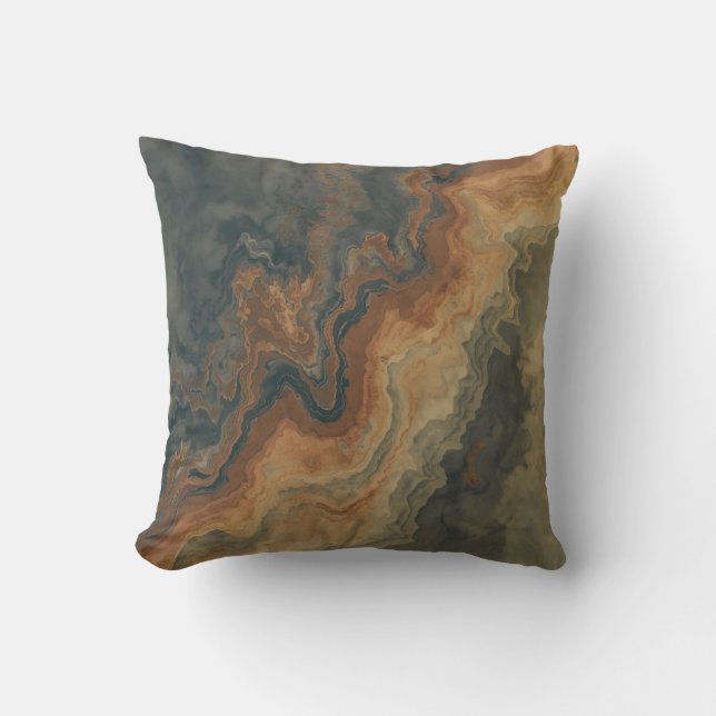 Dusty Navy Blue Burnt Orange Sage Abstract 16" Throw Pillow (Front)