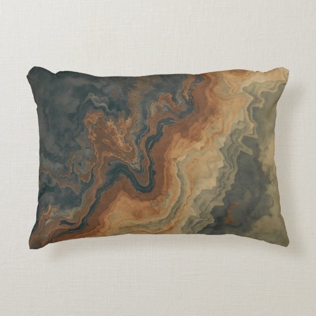 Dusty Navy Blue Burnt Orange Sage Abstract Accent Pillow (Front)