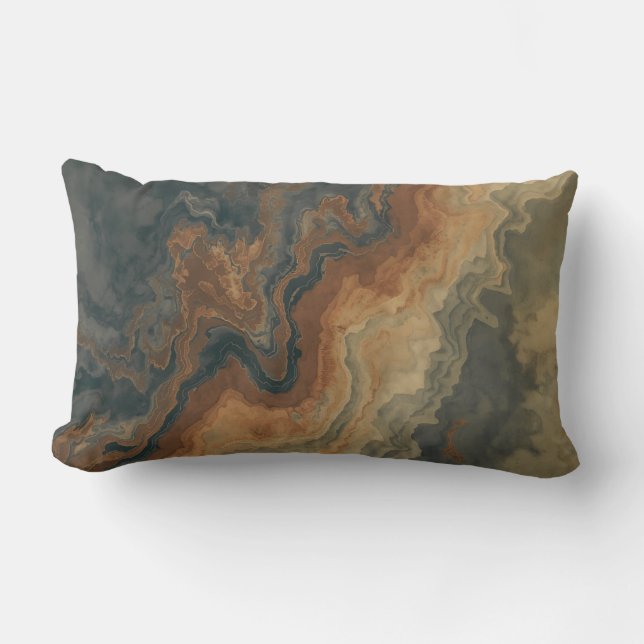 Dusty Navy Blue Burnt Orange Sage Abstract Lumbar Pillow (Front)