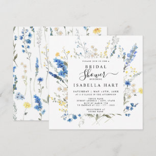 Dusty Navy Blue Dainty Wild Floral Bridal Shower Invitation