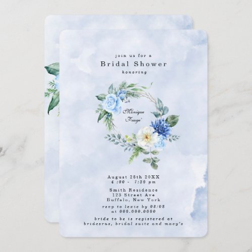 Dusty Navy Blue Floral Bridal Shower Invitation
