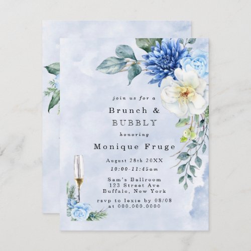 Dusty Navy Blue Floral Brunch  Bubbly Invites