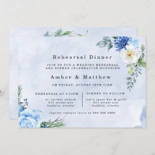 Dusty Navy Blue Floral Rehearsal Dinner Invitation