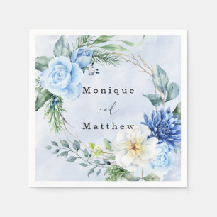 Dusty Navy Blue Floral Wedding Napkins