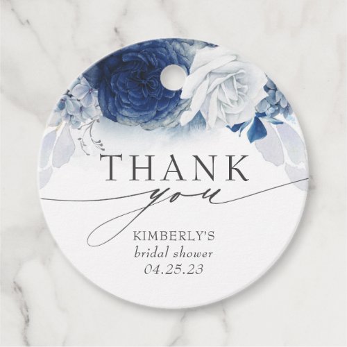 Dusty Navy Blue Flowers Bridal Shower Thank You Favor Tags