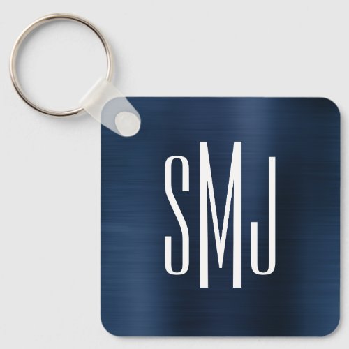 Dusty Navy Blue Foil Three Letter Monogram Keychain