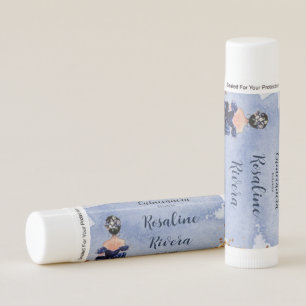 Dusty Navy Blue Gold Glitter Quinceanera Birthday Lip Balm