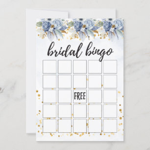 Dusty Navy Blue Gold Peony Bridal Bingo Invitation