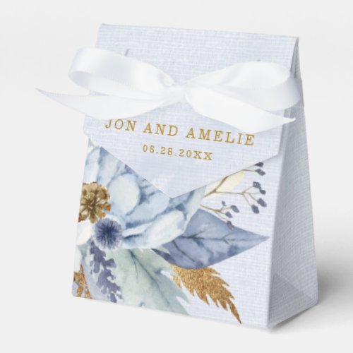 Dusty Navy Blue Gold Peony Watercolor Chic Wedding Favor Boxes