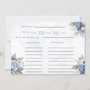 Dusty Navy Blue Gold Watercolor Peony Chic Recipe Invitation