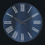 Dusty Navy Blue Ombre Foil White Roman Numeral Large Clock<br><div class="desc">A shiny faux metallic foil featuring a dusty navy blue gradient design. The background is a girly digital art creation that prints like a photo. You can change the white color of the modern elegant skinny roman numerals. Add a personalized text to create custom and unique wall art for her....</div>