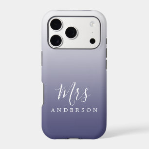Dusty Navy Blue Ombre Script Future Mrs Name iPhone 17 Pro Case