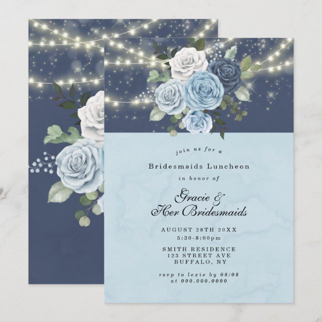 Dusty Navy Blue Peony Bridesmaids Luncheon Invites (Front/Back)