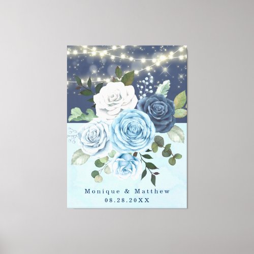 Dusty Navy Blue Peony Country Lights Wedding Canvas Print