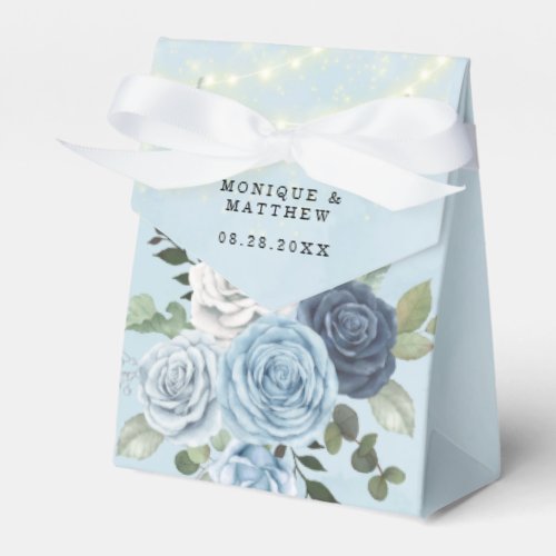 Dusty Navy Blue Peony Country Lights Wedding Favor Boxes